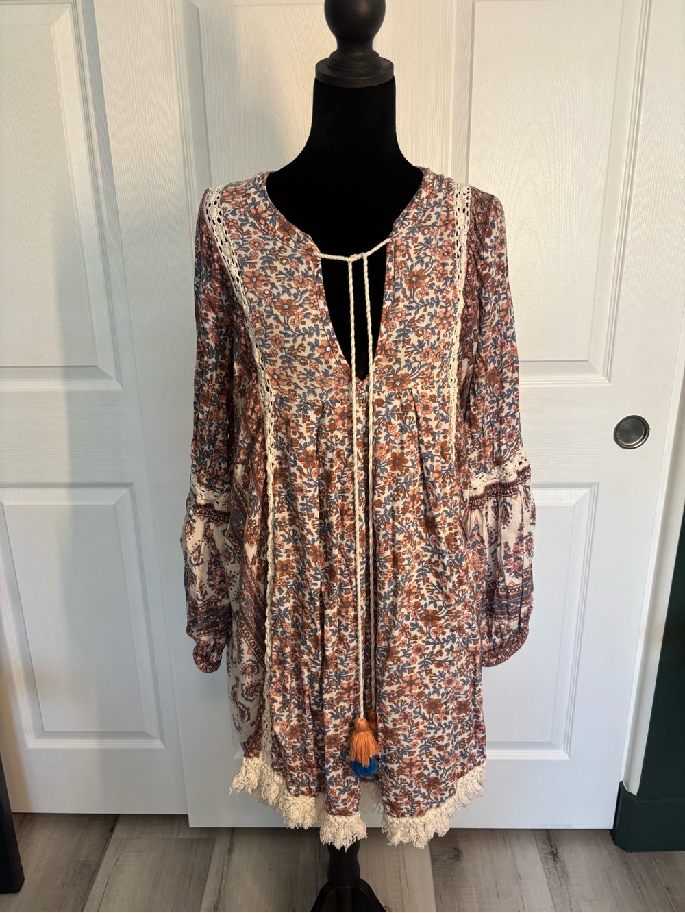 RAGA Boho Floral Paisley Fringe Tassel Dress Size Large